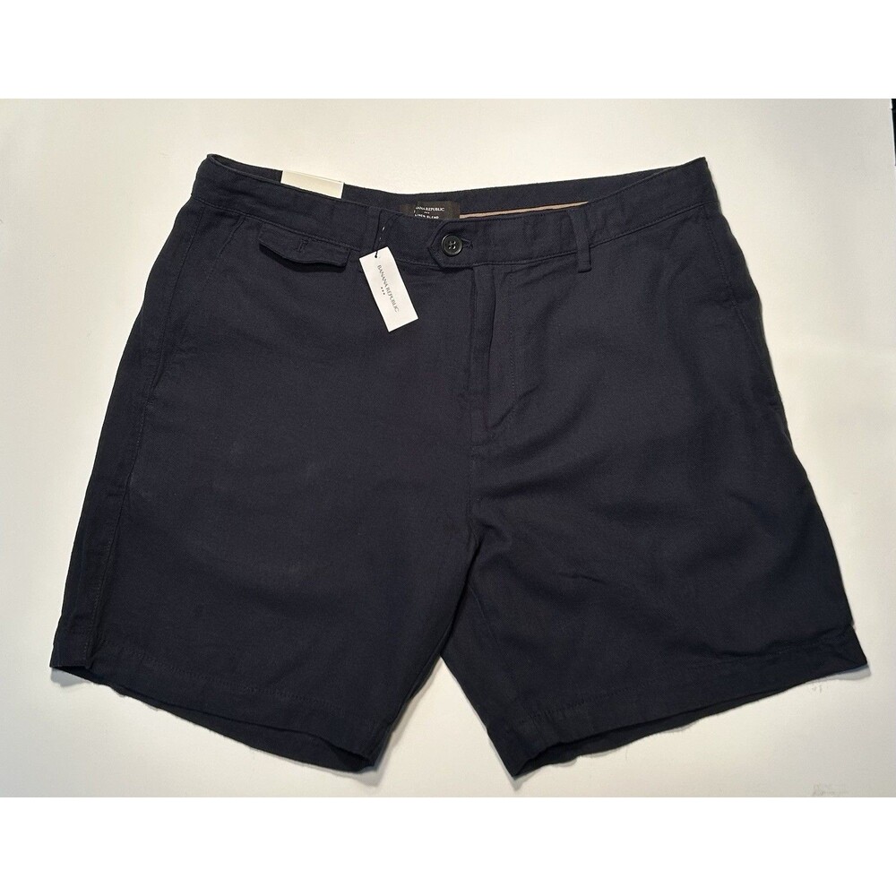 Banana Republic Men’s Linen Blend Chino Shorts Navy Size 33 Flat Front New!!